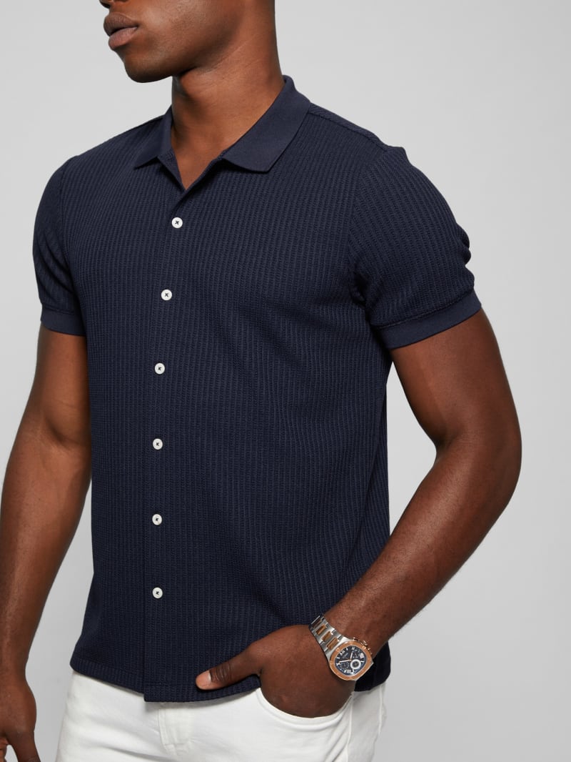 Guess Pointelle Knit Shirt - Bleu éLéGant Guess Pointelle Knit Shirt - Bleu éLéGant