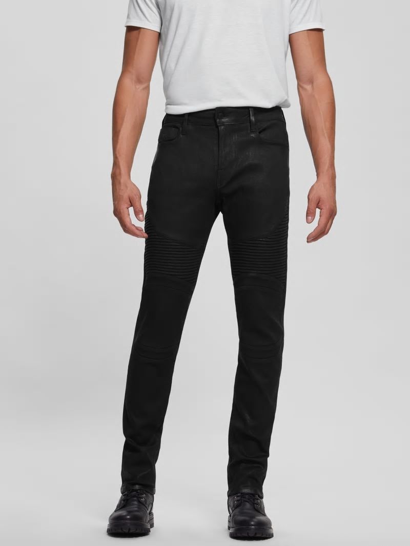 Guess Coated Slim Tapered Pintuck Moto Jeans - Black Guess Coated Slim Tapered Pintuck Moto Jeans - Black