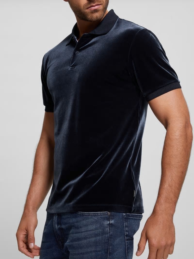 Guess Rio Liquid Velvet Polo - Bleu &eacute;L&eacute;Gant