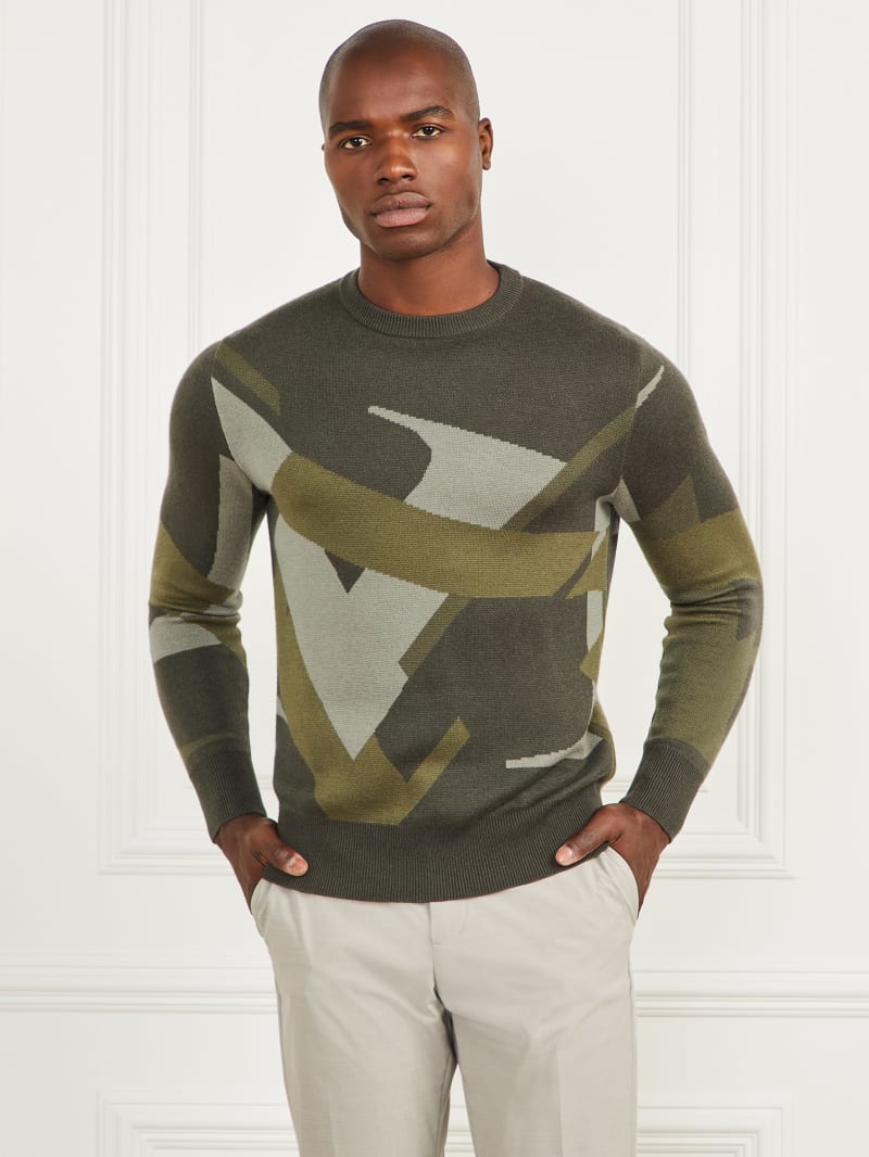 Guess Abstract Jacquard Crewneck Sweater - Macro Typography Jacquard Guess Abstract Jacquard Crewneck Sweater - Macro Typography Jacquard