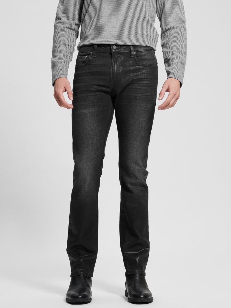 Guess Coated Straight Jeans - Slick Black Coated Guess Coated Straight Jeans - Slick Black Coated