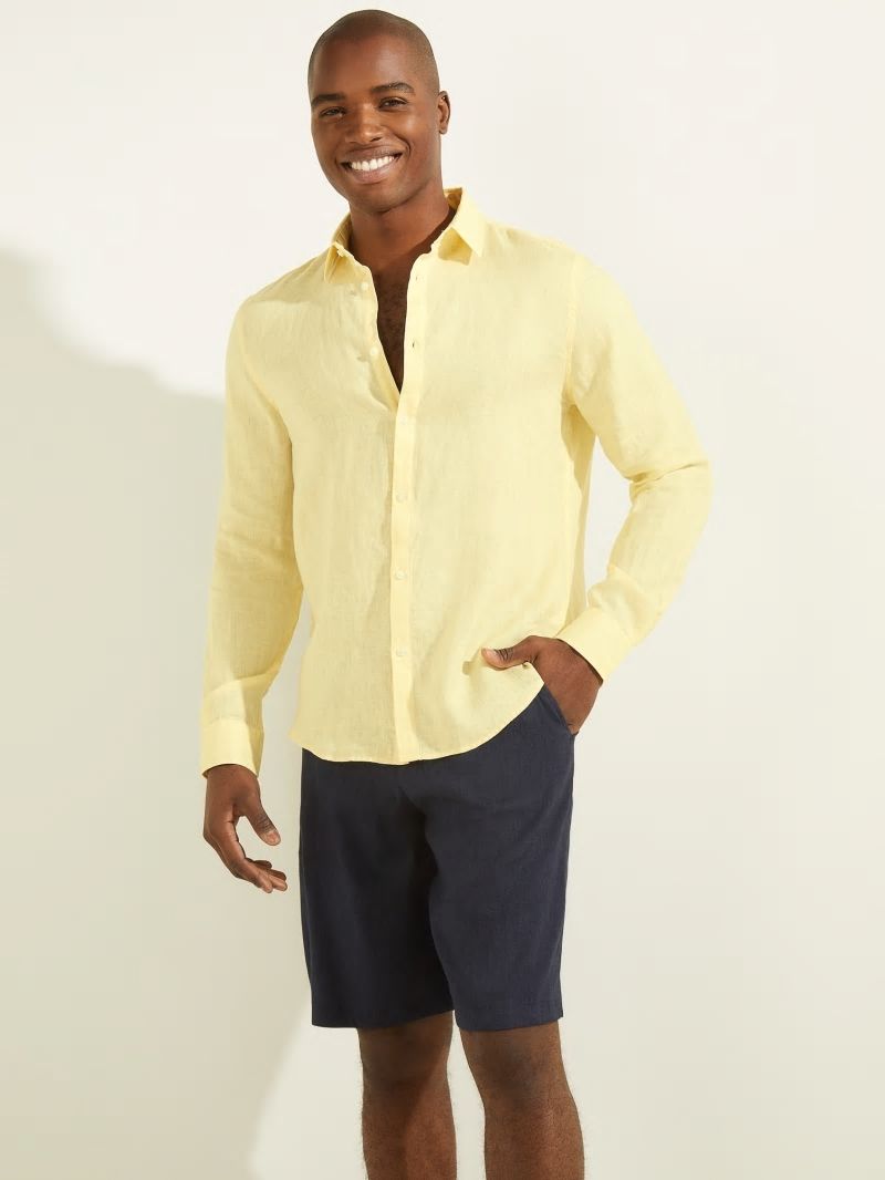 Guess Linen Italian Notched Cuff Shirt - Creamy Yellow Guess Linen Italian Notched Cuff Shirt - Creamy Yellow