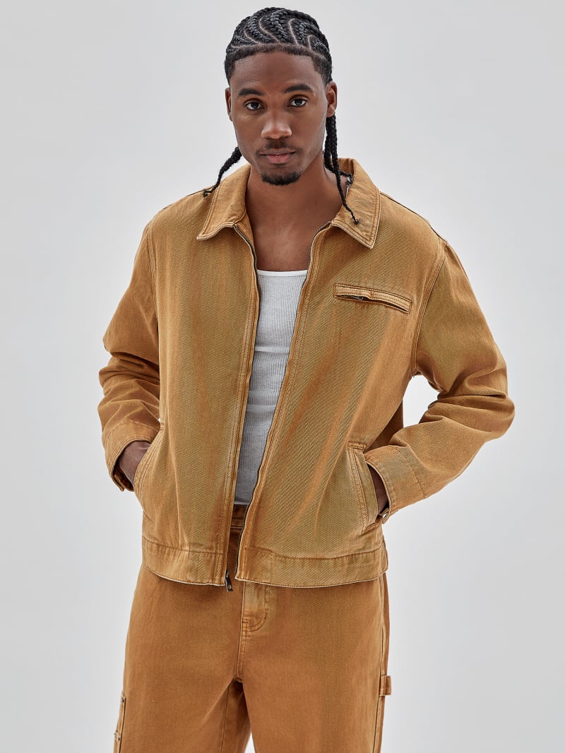 Guess GUESS Originals Aged Denim Work Jacket - Go Vintage Tan Wash Guess GUESS Originals Aged Denim Work Jacket - Go Vintage Tan Wash