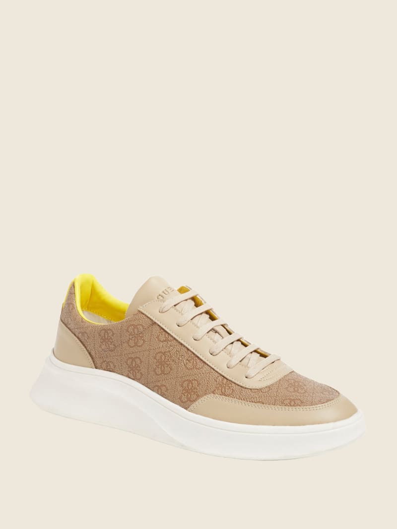 Guess Dolo Logo Low-Top Sneakers - Tan Champagne Guess Dolo Logo Low-Top Sneakers - Tan Champagne