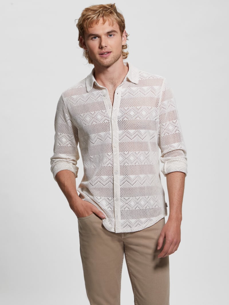 Guess Geo Crochet Shirt - Muted Stone Guess Geo Crochet Shirt - Muted Stone