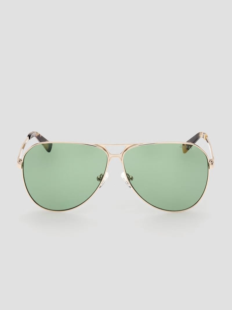 Guess Metal Aviator Sunglasses - Shiny Gold/Green Guess Metal Aviator Sunglasses - Shiny Gold/Green