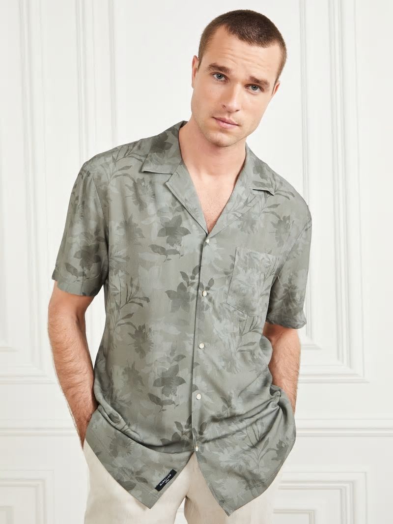 Guess Eco Billy Bowling Shirt - Mossy Green Flower Mimeti Guess Eco Billy Bowling Shirt - Mossy Green Flower Mimeti