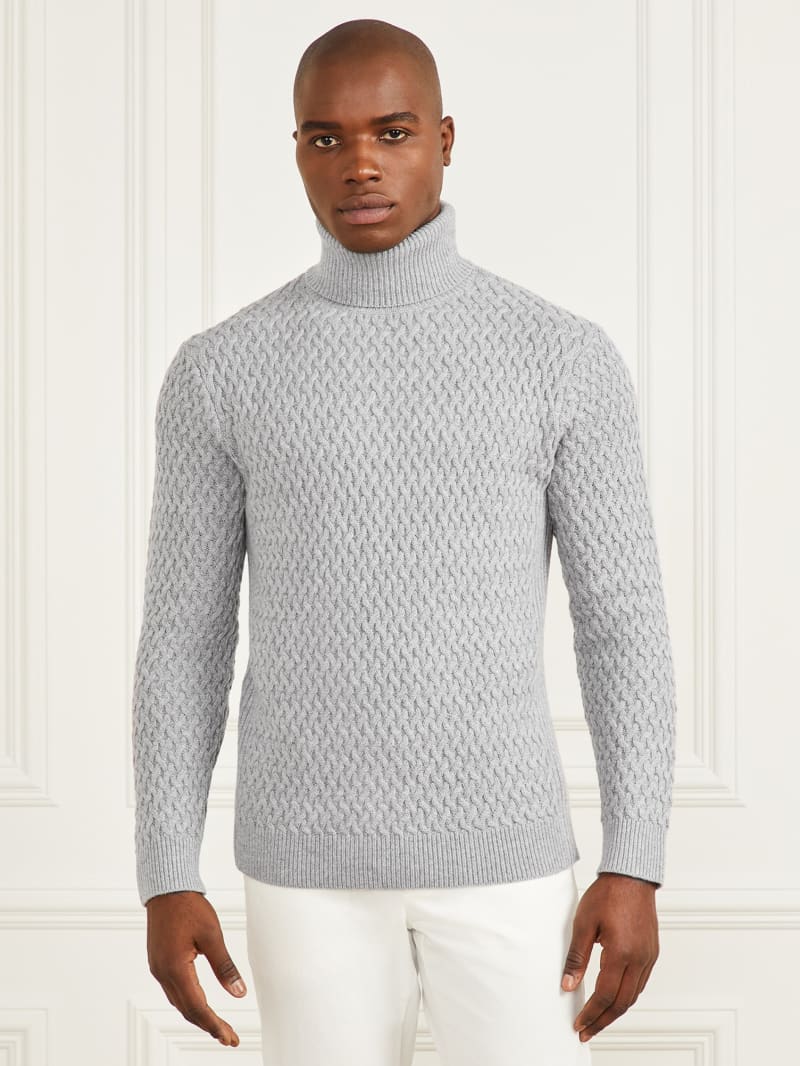 Guess Eco Basket Stitch Turtleneck Sweater - Light Stone Heather Guess Eco Basket Stitch Turtleneck Sweater - Light Stone Heather