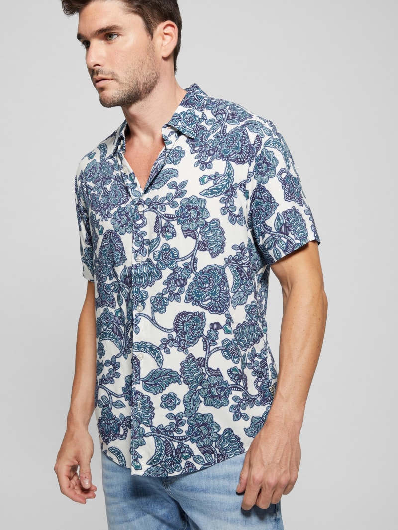 Guess Eco Rayon Jacobean Shirt - Western Jacobean Salt Whi Guess Eco Rayon Jacobean Shirt - Western Jacobean Salt Whi