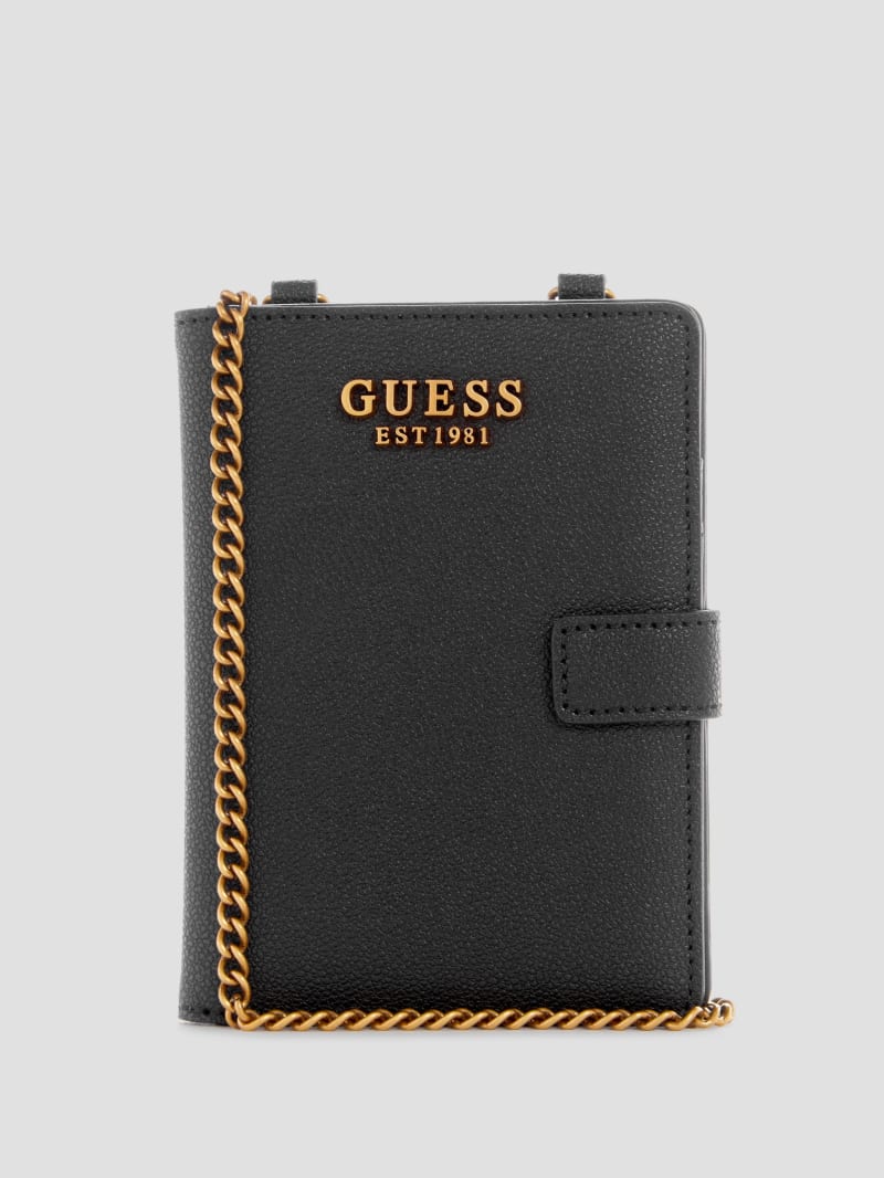 Guess Laurel Chain Passport Case - Black Floral Print Guess Laurel Chain Passport Case - Black Floral Print