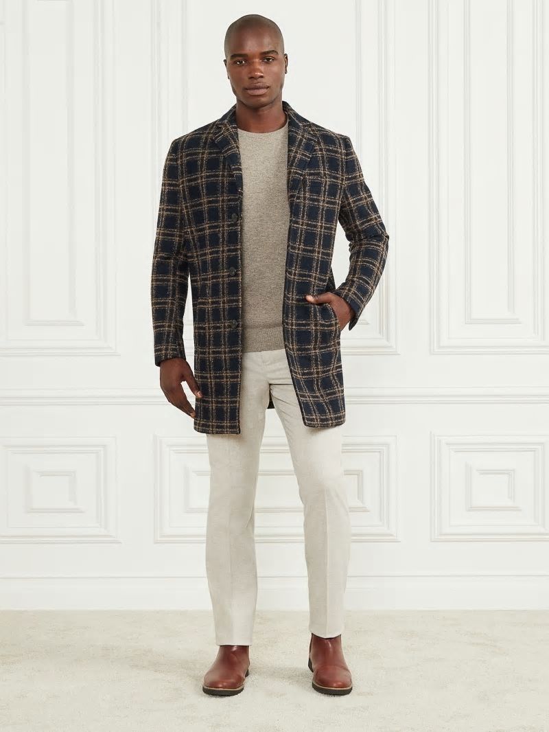 Guess Daily Single Breasted Wool-Blend Coat - Blue Brown Macrocheck Guess Daily Single Breasted Wool-Blend Coat - Blue Brown Macrocheck