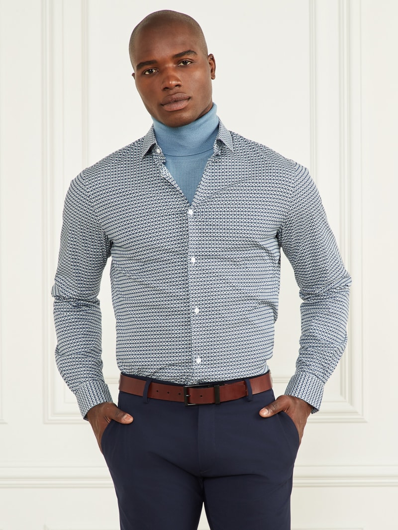Guess Eco Benny New Collar Paul Shirt - Blue 70s Pattern Print Guess Eco Benny New Collar Paul Shirt - Blue 70s Pattern Print