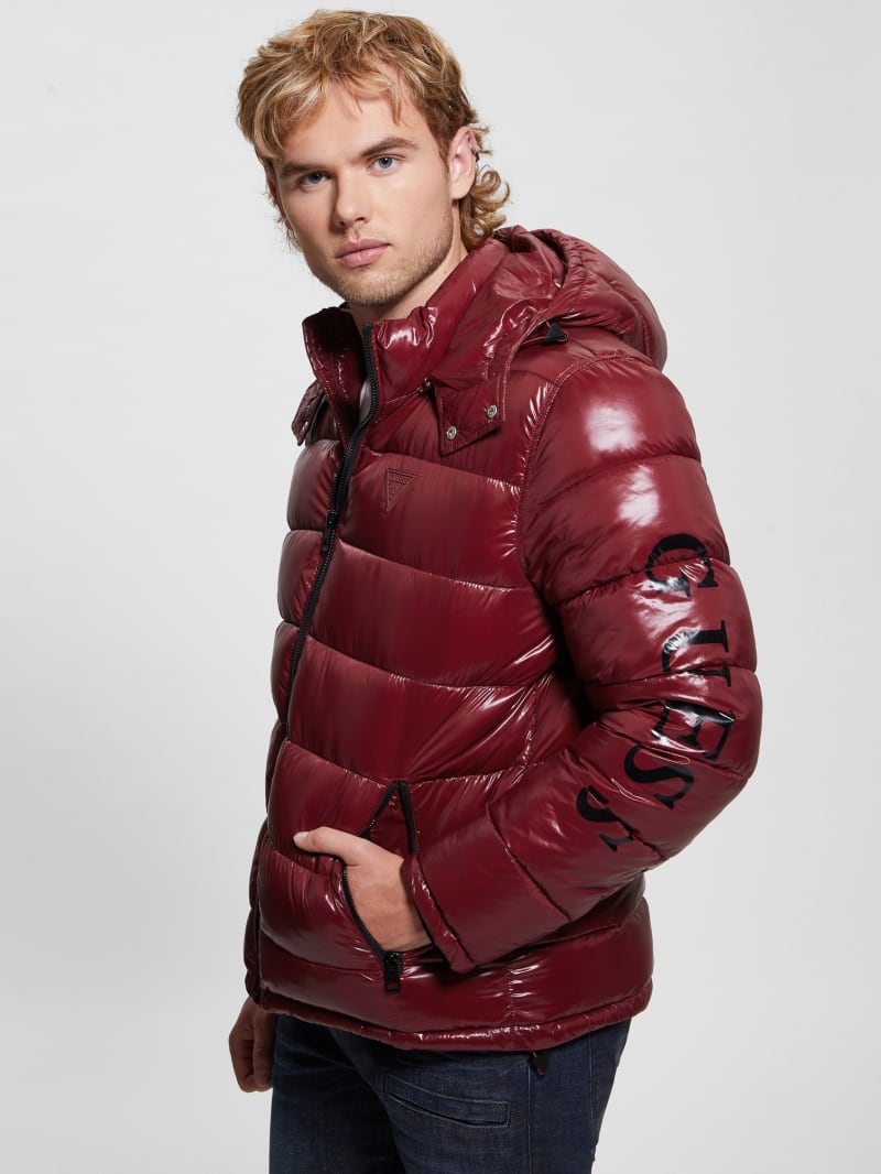 Guess Shiny Hooded Puffer Jacket - Vino Guess Shiny Hooded Puffer Jacket - Vino