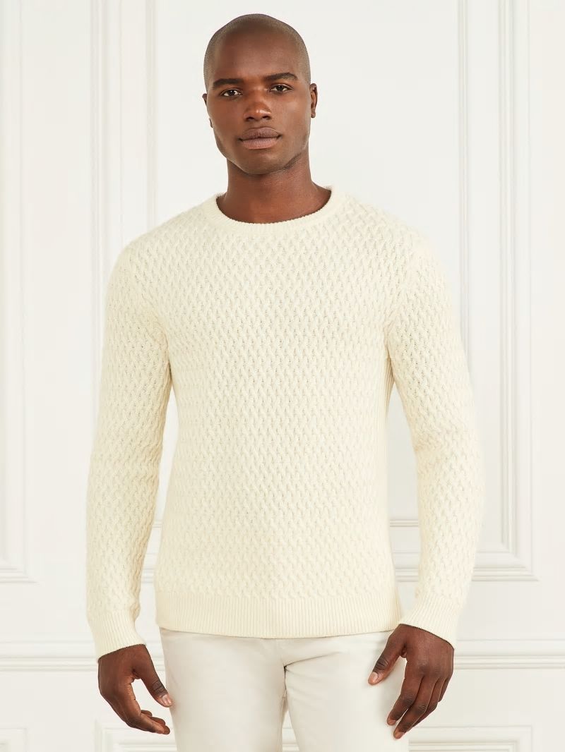 Guess Eco Basket Stitch Crewneck Sweater - Spirit White Guess Eco Basket Stitch Crewneck Sweater - Spirit White