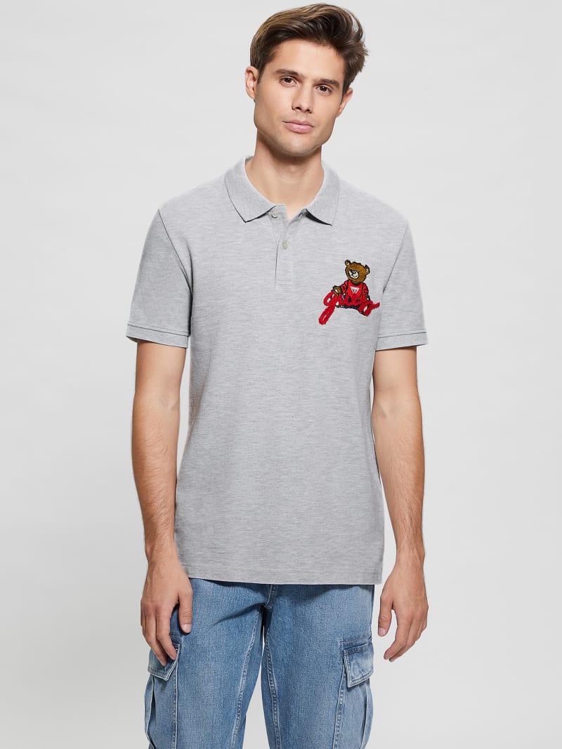 Guess Embroidered Bear Polo - Light Stone Heather Guess Embroidered Bear Polo - Light Stone Heather