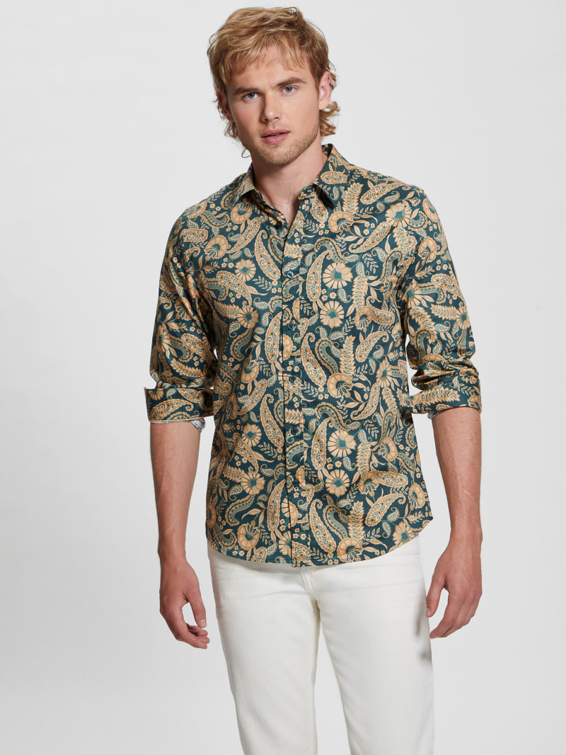 Guess Luxe Paisley Shirt - Paisley Floral Green Guess Luxe Paisley Shirt - Paisley Floral Green