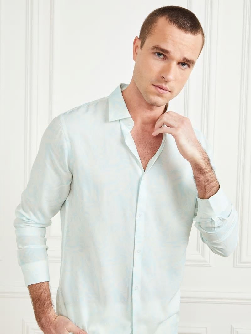Guess Eco Benny Paul Shirt - Light Blue Tropical Fores Guess Eco Benny Paul Shirt - Light Blue Tropical Fores