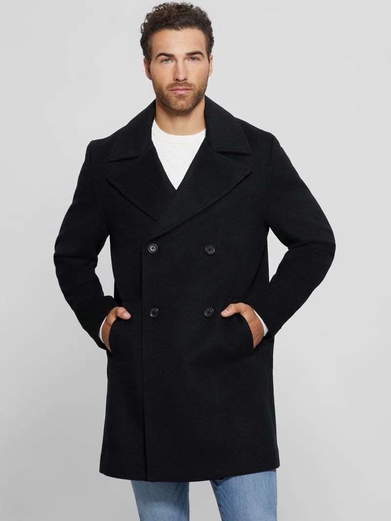Guess Bel Air Melton Wool-Blend Peacoat - Black Guess Bel Air Melton Wool-Blend Peacoat - Black