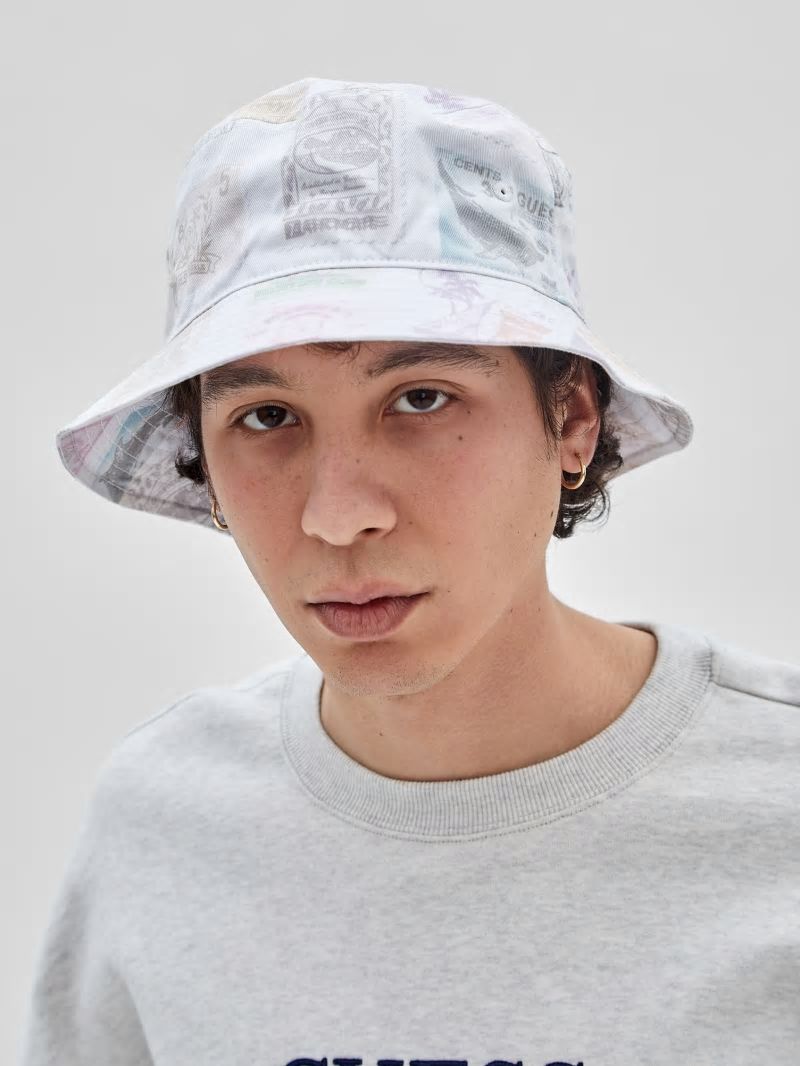 Guess GUESS Originals Stamp Bucket Hat - White Peaks Multi Guess GUESS Originals Stamp Bucket Hat - White Peaks Multi