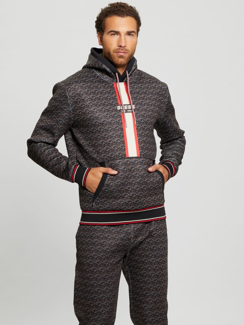 Guess Rolph Signature Cube Hoodie - Macro G Cube Brown Combo Guess Rolph Signature Cube Hoodie - Macro G Cube Brown Combo