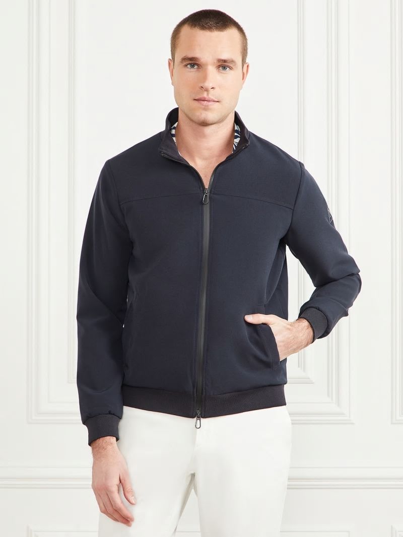 Guess Logo Zip-Up Jacket - Bleu éLéGant Guess Logo Zip-Up Jacket - Bleu éLéGant