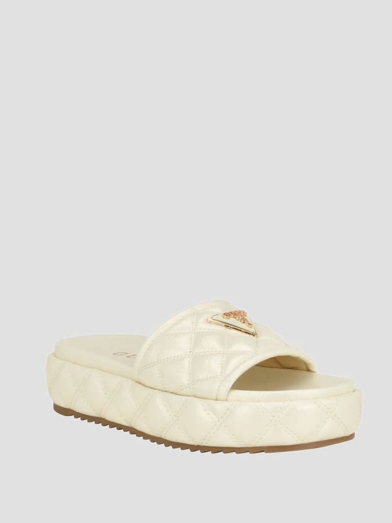 Guess Longo Quilted Flatform Slides - Ivory 150 Guess Longo Quilted Flatform Slides - Ivory 150