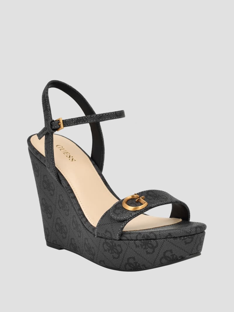 Guess Himifa Shimmer Metallic G Wedge Sandals - Black 001 Guess Himifa Shimmer Metallic G Wedge Sandals - Black 001