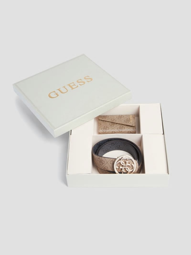 Guess Belt and Key Ring Gift Set - Latte Logo Guess Belt and Key Ring Gift Set - Latte Logo