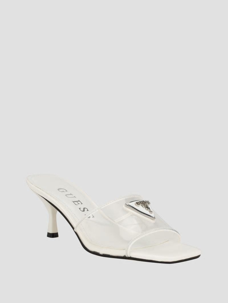 Guess Lusie Triangle Clear Kitten Mules - Wht Floral Guess Lusie Triangle Clear Kitten Mules - Wht Floral