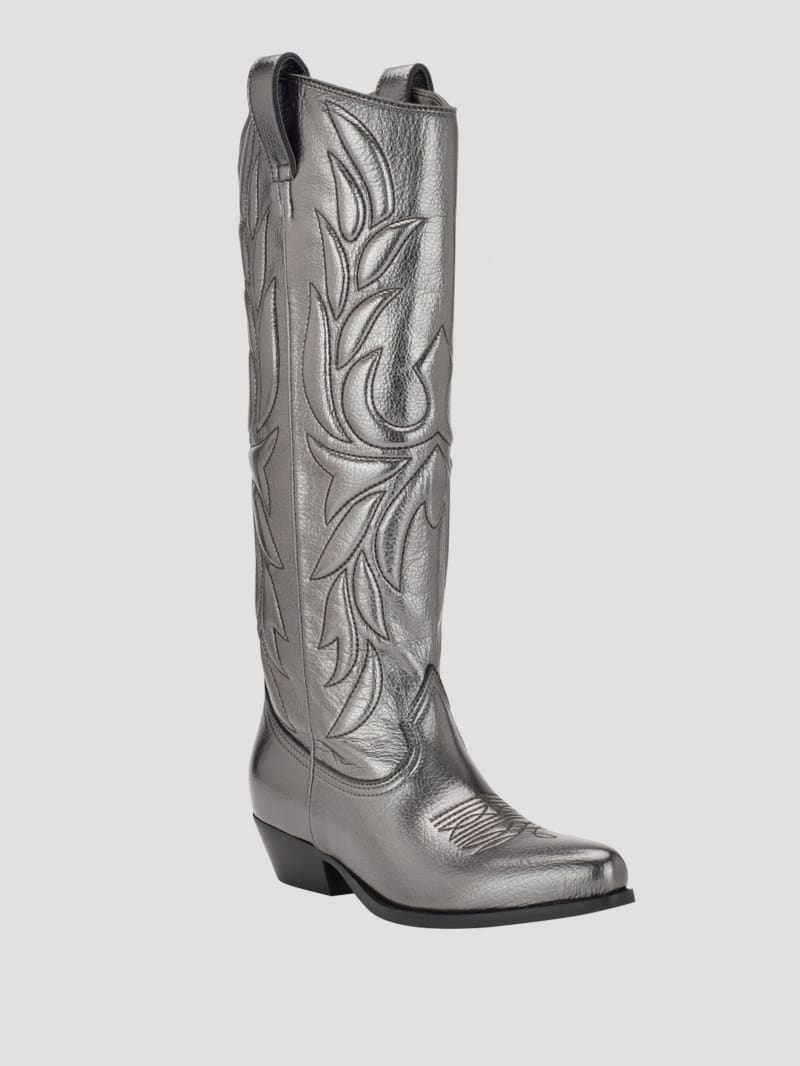 Guess Ginnifer Knee-High Cowboy Boots - Gunmetal Guess Ginnifer Knee-High Cowboy Boots - Gunmetal