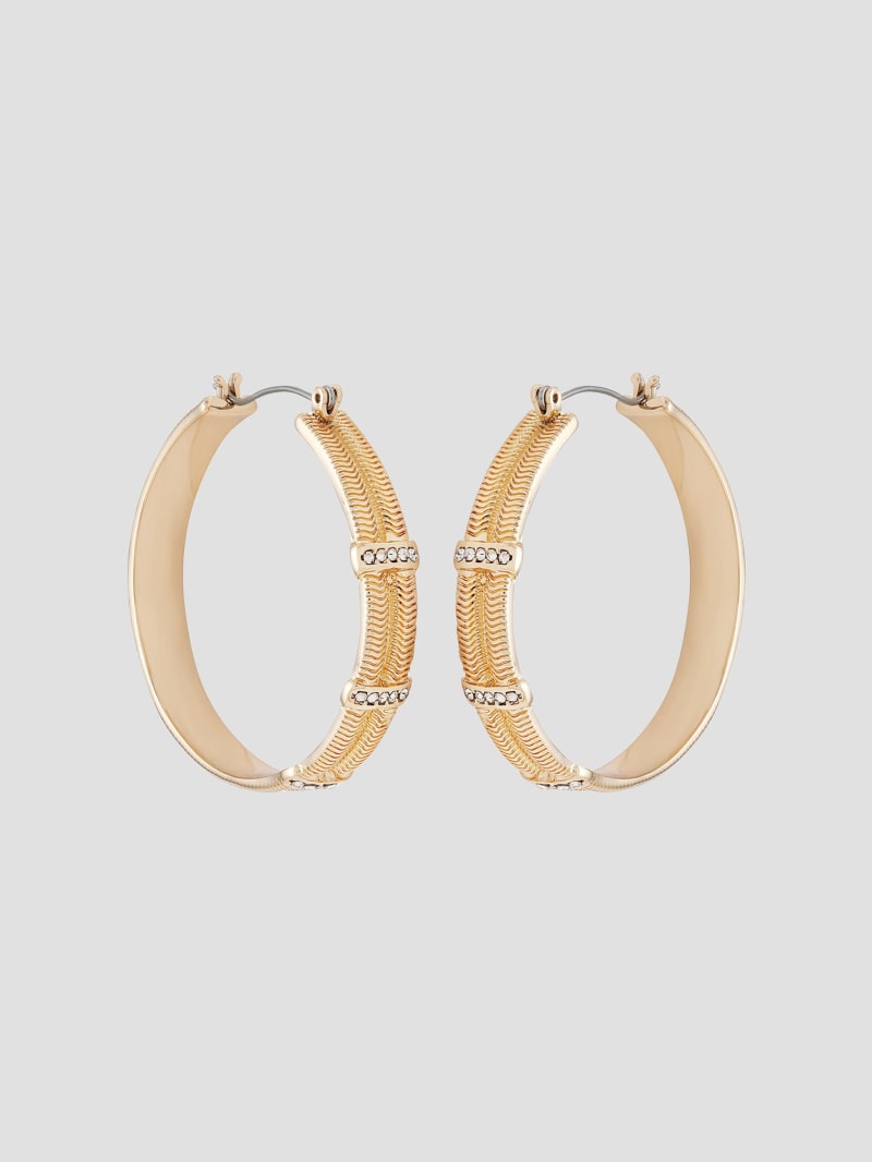 Guess Textured Gold-Tone and Crystal Hoop Earrings - Silver/Gold