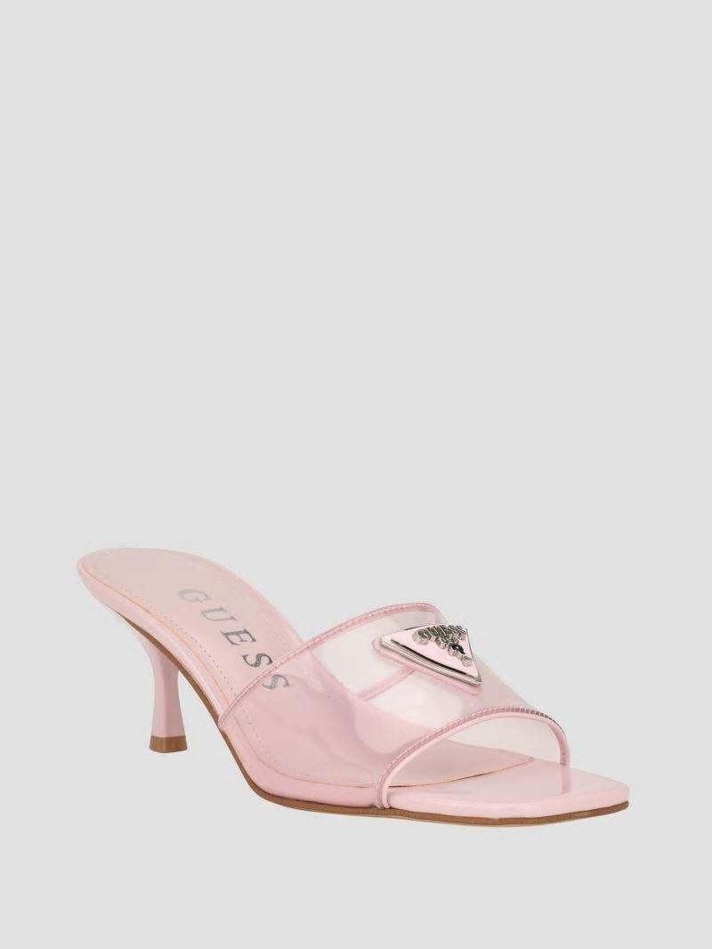 Guess Lusie Triangle Clear Kitten Mules - Light Pink 680 Guess Lusie Triangle Clear Kitten Mules - Light Pink 680