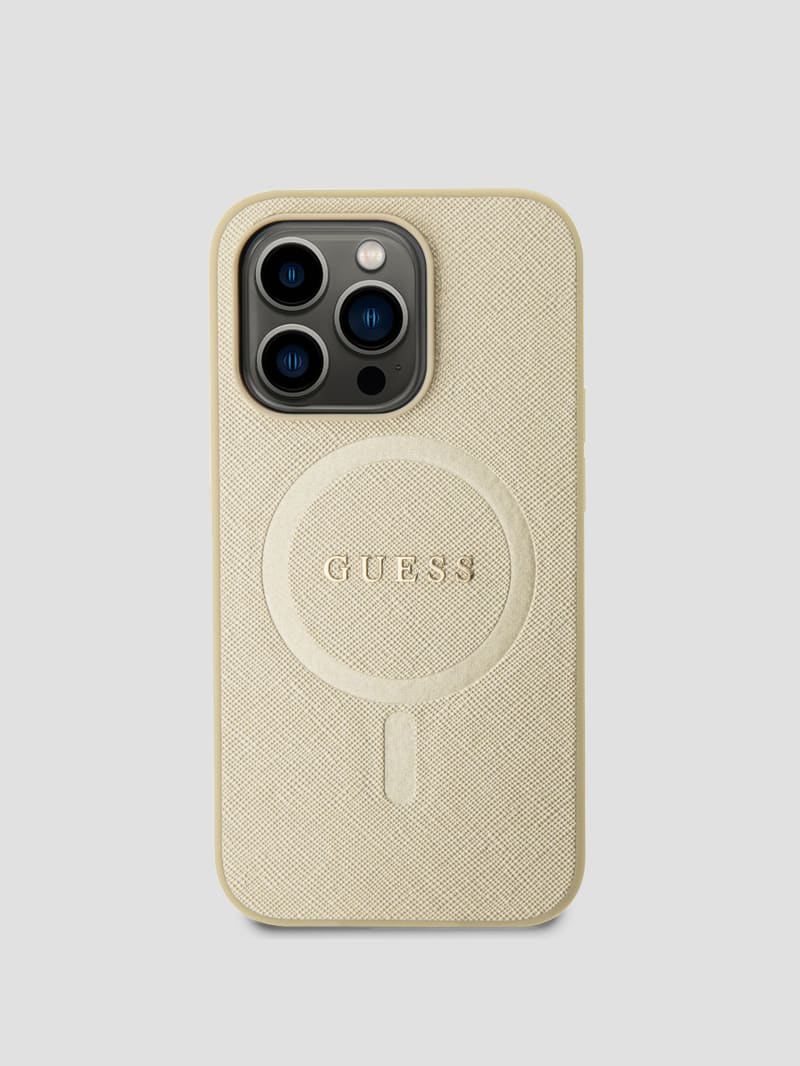 Guess Saffiano MagSafe iPhone 15 Pro Case - Beige Overflow Guess Saffiano MagSafe iPhone 15 Pro Case - Beige Overflow