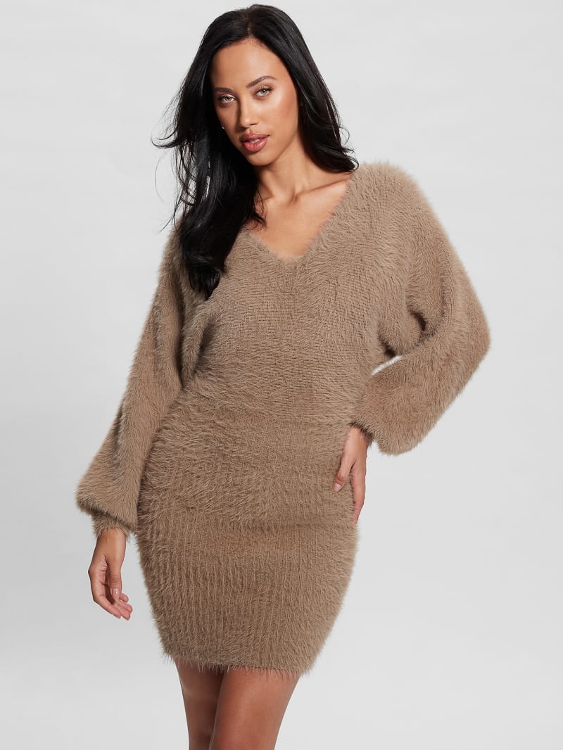 Guess Adeline Fuzzy Sweater Dress - Silk Taupe Multi Guess Adeline Fuzzy Sweater Dress - Silk Taupe Multi