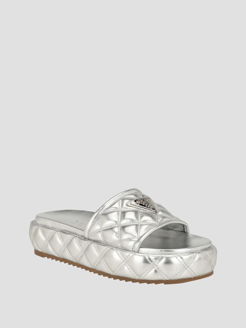 Guess Longo Quilted Flatform Slides - Silver 040 Guess Longo Quilted Flatform Slides - Silver 040