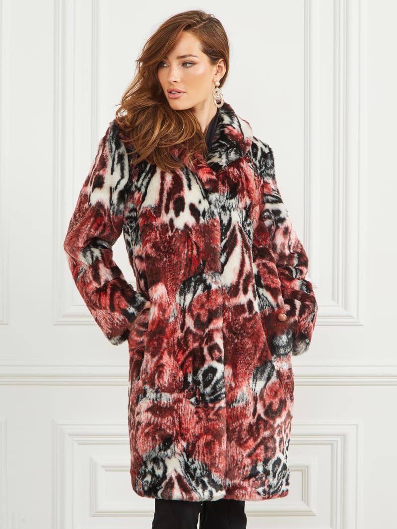 Guess Belle Faux-Fur Coat - Leopard Rose Print Guess Belle Faux-Fur Coat - Leopard Rose Print