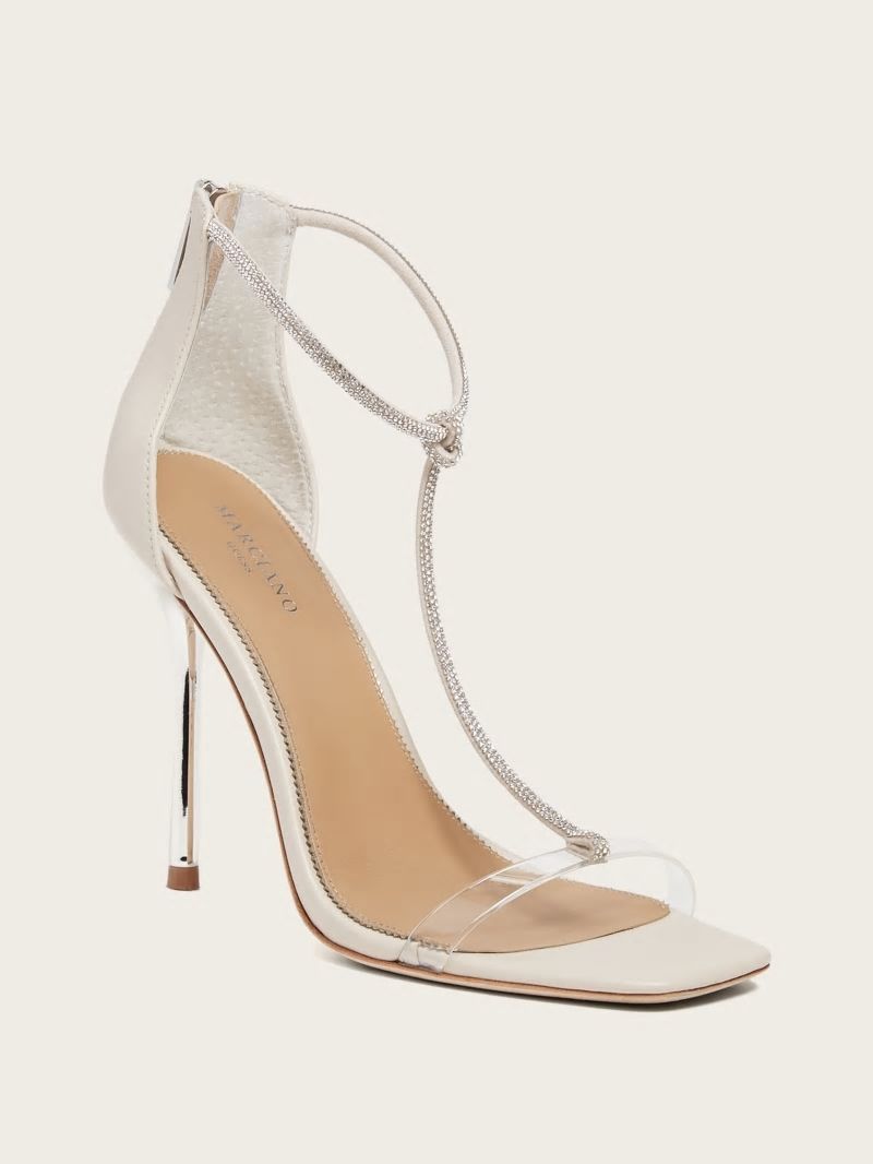 Guess Olivia T-Strap Rhinestone Stiletto Sandal - Paper Guess Olivia T-Strap Rhinestone Stiletto Sandal - Paper