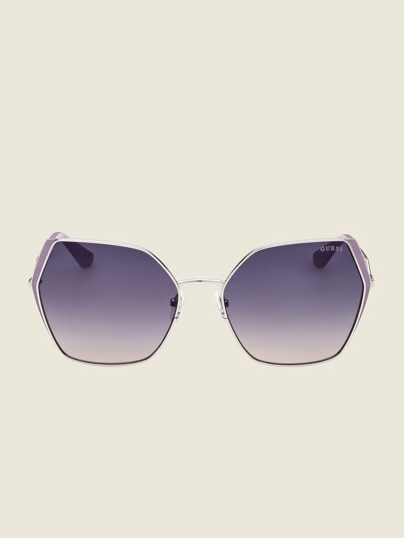 Guess Oversized Metal Geometric Sunglasses - Wht/Silver Guess Oversized Metal Geometric Sunglasses - Wht/Silver