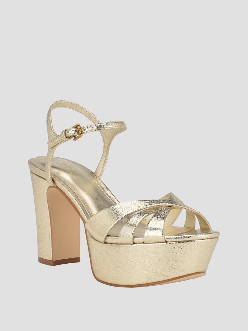 Guess Haylo Crisscross Platform Block Heels - Gold Guess Haylo Crisscross Platform Block Heels - Gold