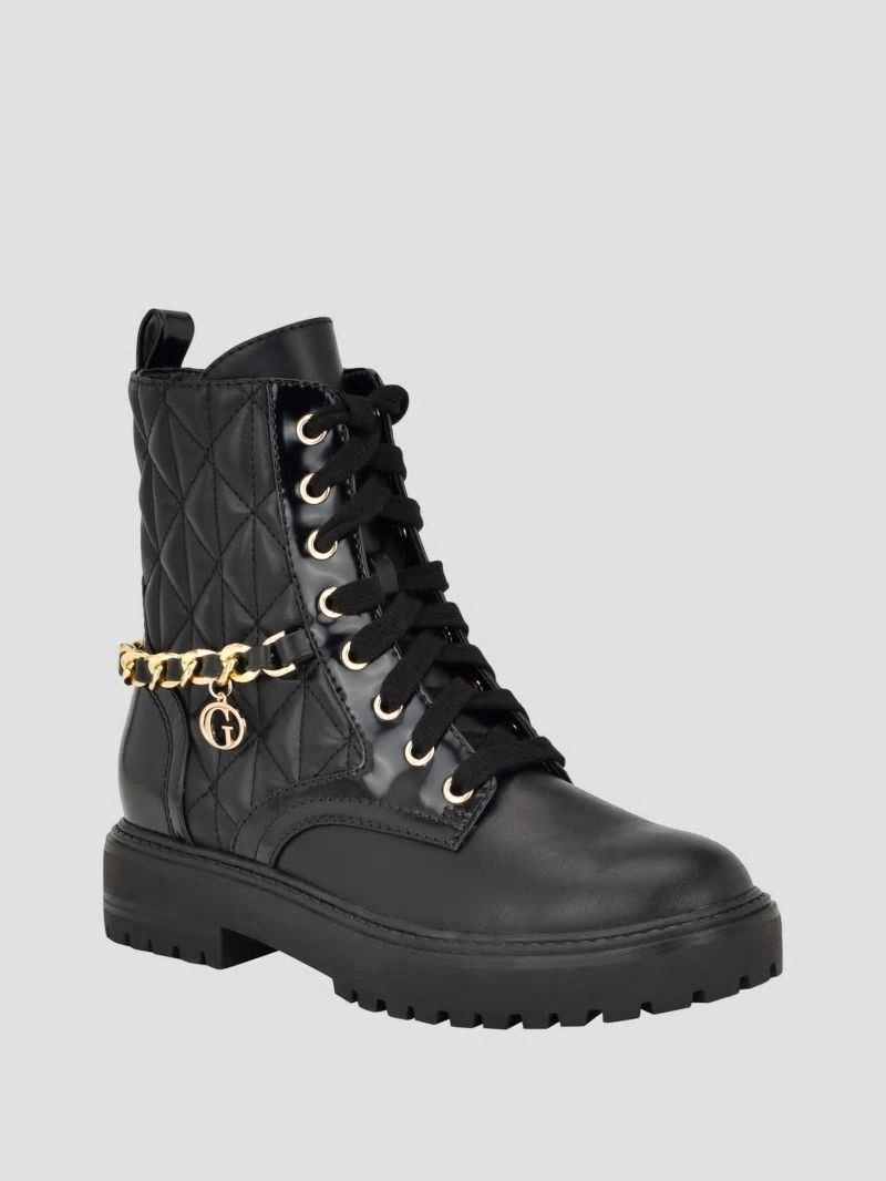 Guess Jellard Quilted Chain Moto Boots - Black 001 Guess Jellard Quilted Chain Moto Boots - Black 001
