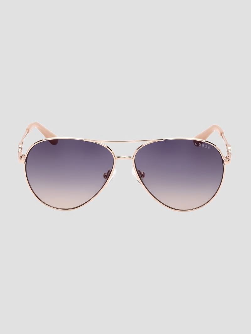 Guess Square G Link Metal Aviator Sunglasses - Shiny Rose Gold/Gradient Guess Square G Link Metal Aviator Sunglasses - Shiny Rose Gold/Gradient