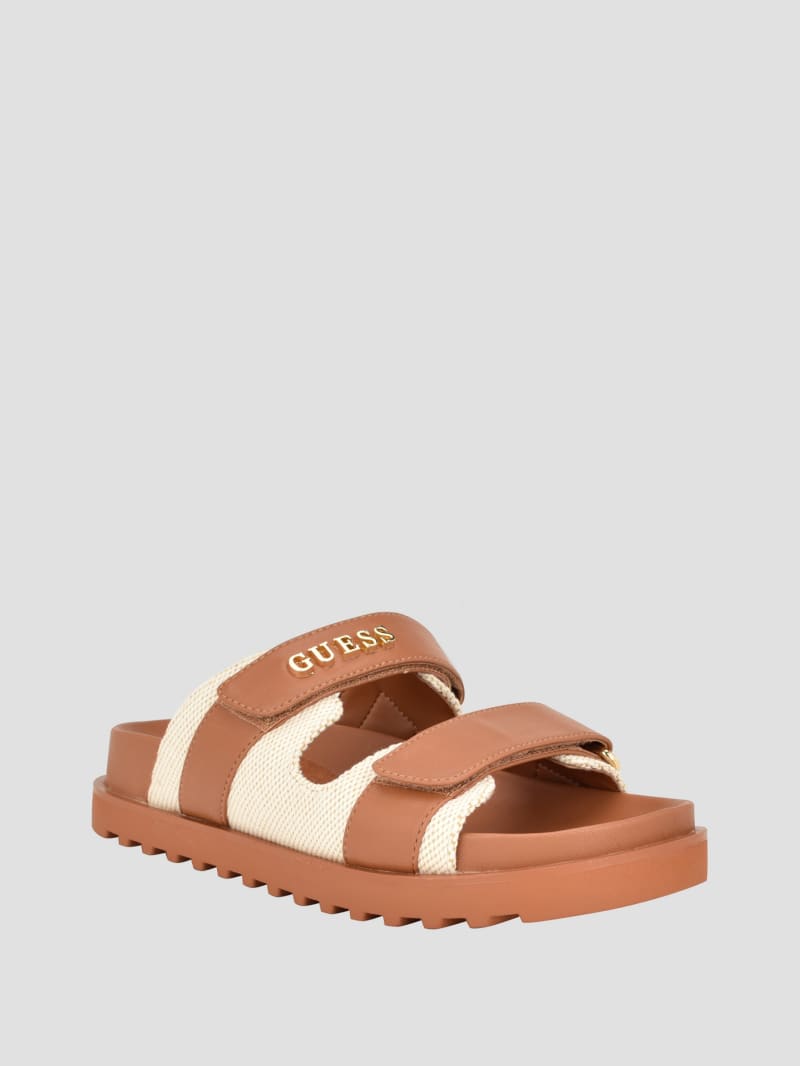 Guess Fabulon Quattro G Two-Strap Slides - Medium Brown Guess Fabulon Quattro G Two-Strap Slides - Medium Brown