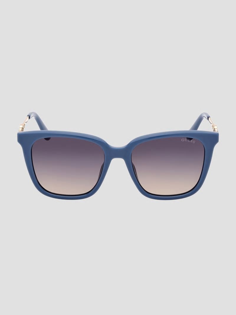Guess Plastic Square G Sunglasses - Blue W/Silver Guess Plastic Square G Sunglasses - Blue W/Silver