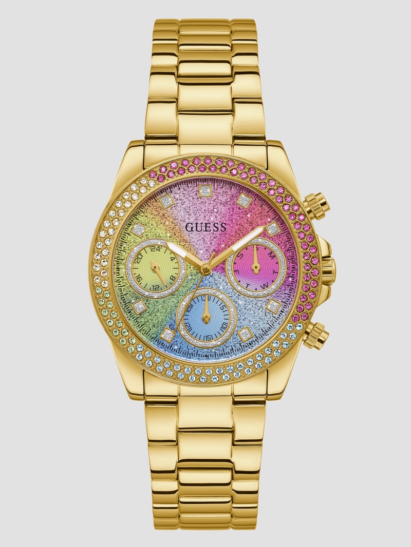 Guess Gold-Tone and Rainbow Multifunction Watch - Gold Guess Gold-Tone and Rainbow Multifunction Watch - Gold