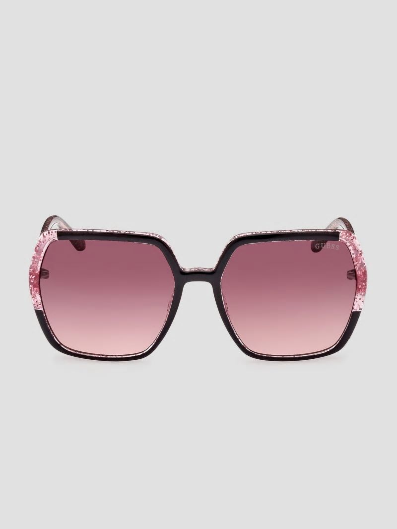 Guess Glitter Square Plastic Sunglasses - Black Guess Glitter Square Plastic Sunglasses - Black