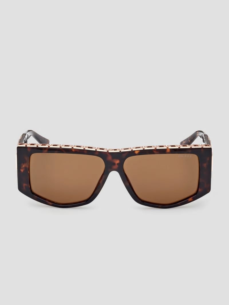 Guess Square G Chain Shield Sunglasses - Tort Guess Square G Chain Shield Sunglasses - Tort