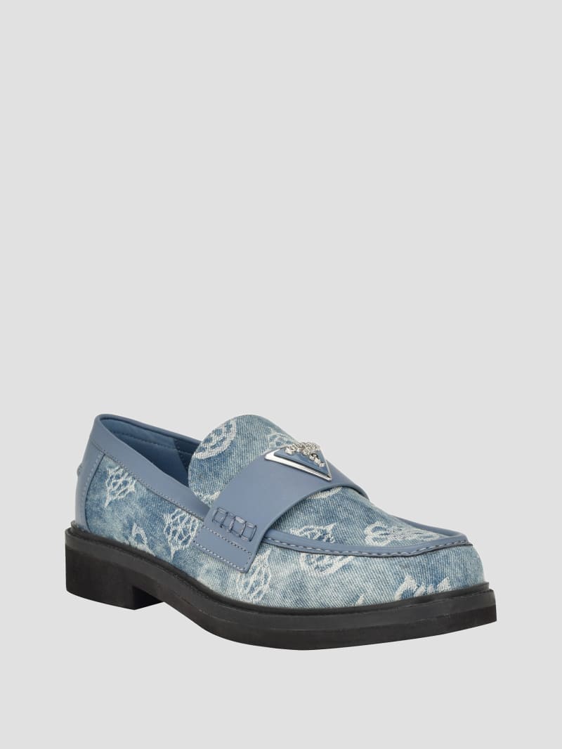Guess Shatha Denim Peony Triangle Loafers - Denim Tie Dye Guess Shatha Denim Peony Triangle Loafers - Denim Tie Dye