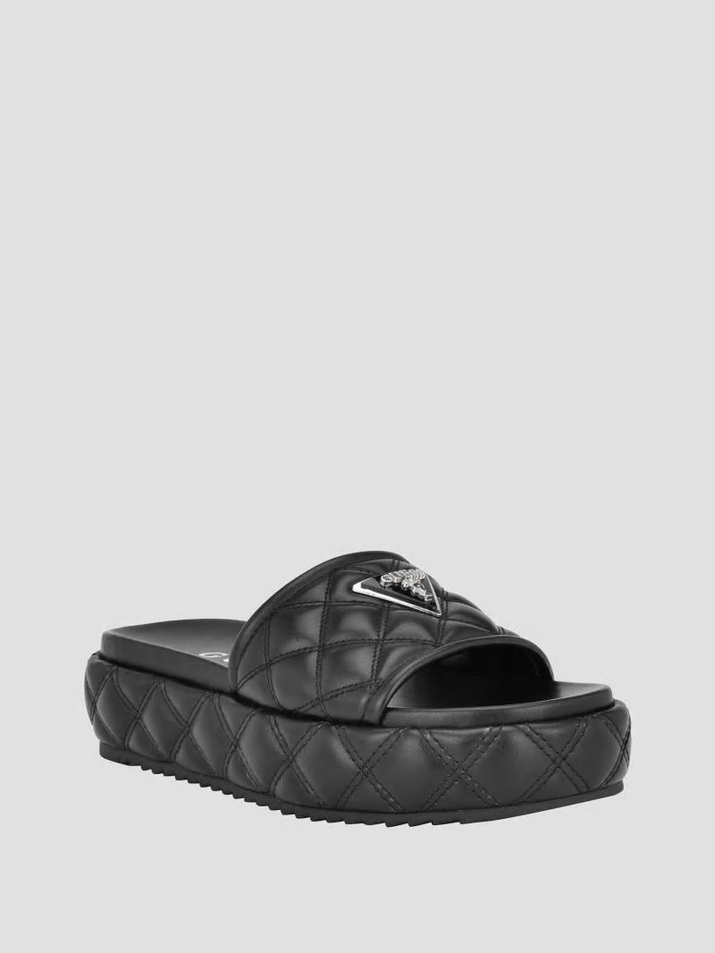Guess Longo Quilted Flatform Slides - Black 001 Guess Longo Quilted Flatform Slides - Black 001