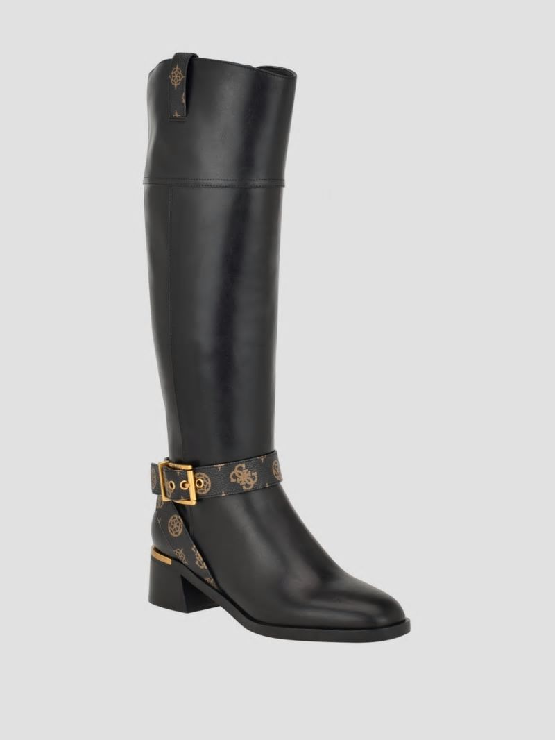 Guess Eveda Buckle Riding Boots - Black Leather Guess Eveda Buckle Riding Boots - Black Leather
