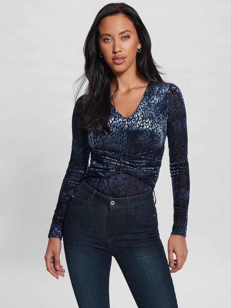 Guess Belinda Velvet Bodysuit - Leo Blackened Blue Guess Belinda Velvet Bodysuit - Leo Blackened Blue